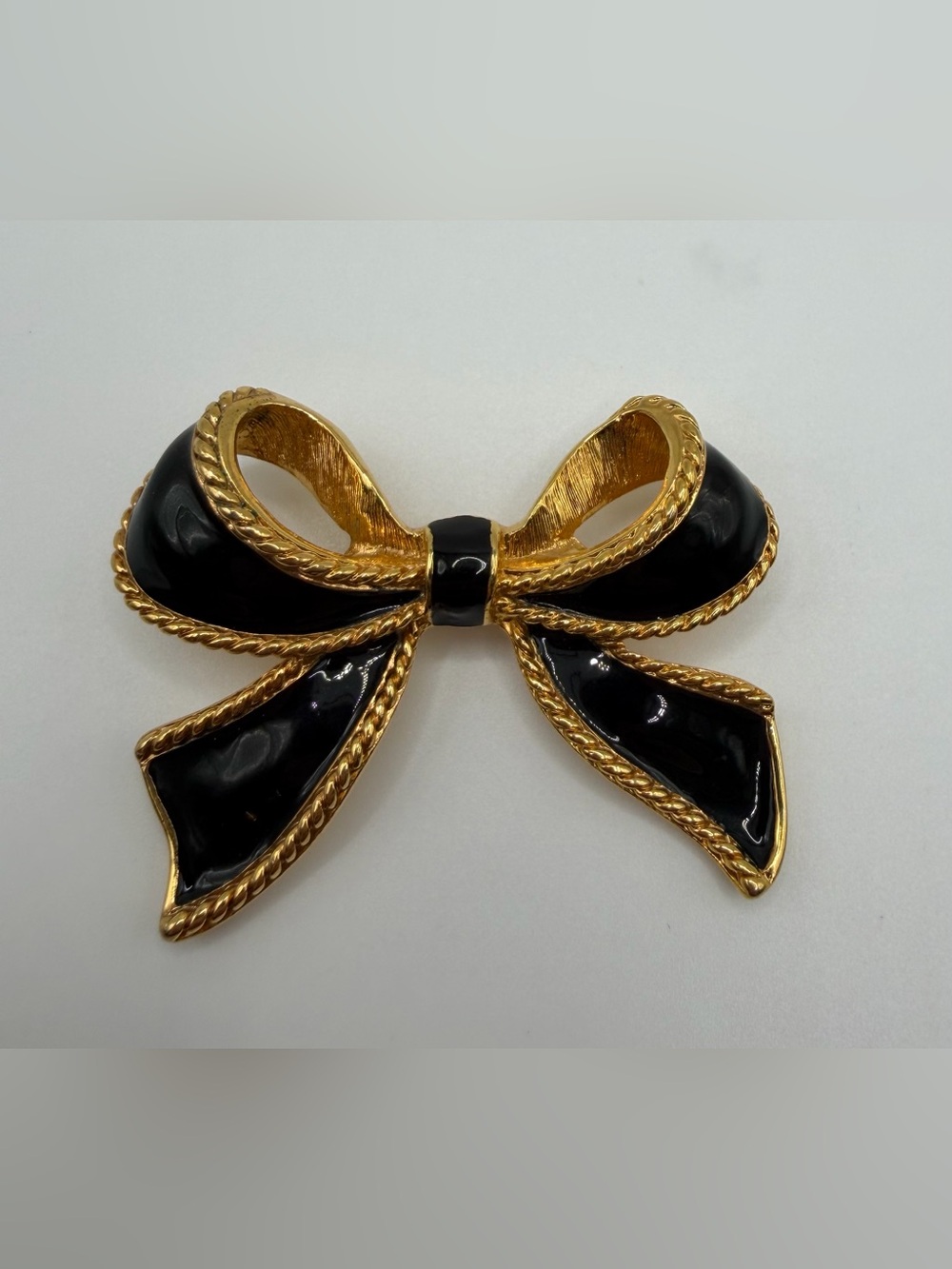 KJL for Avon Camelot Collection Black Enamel Bow Necklace Enhancer Pendant